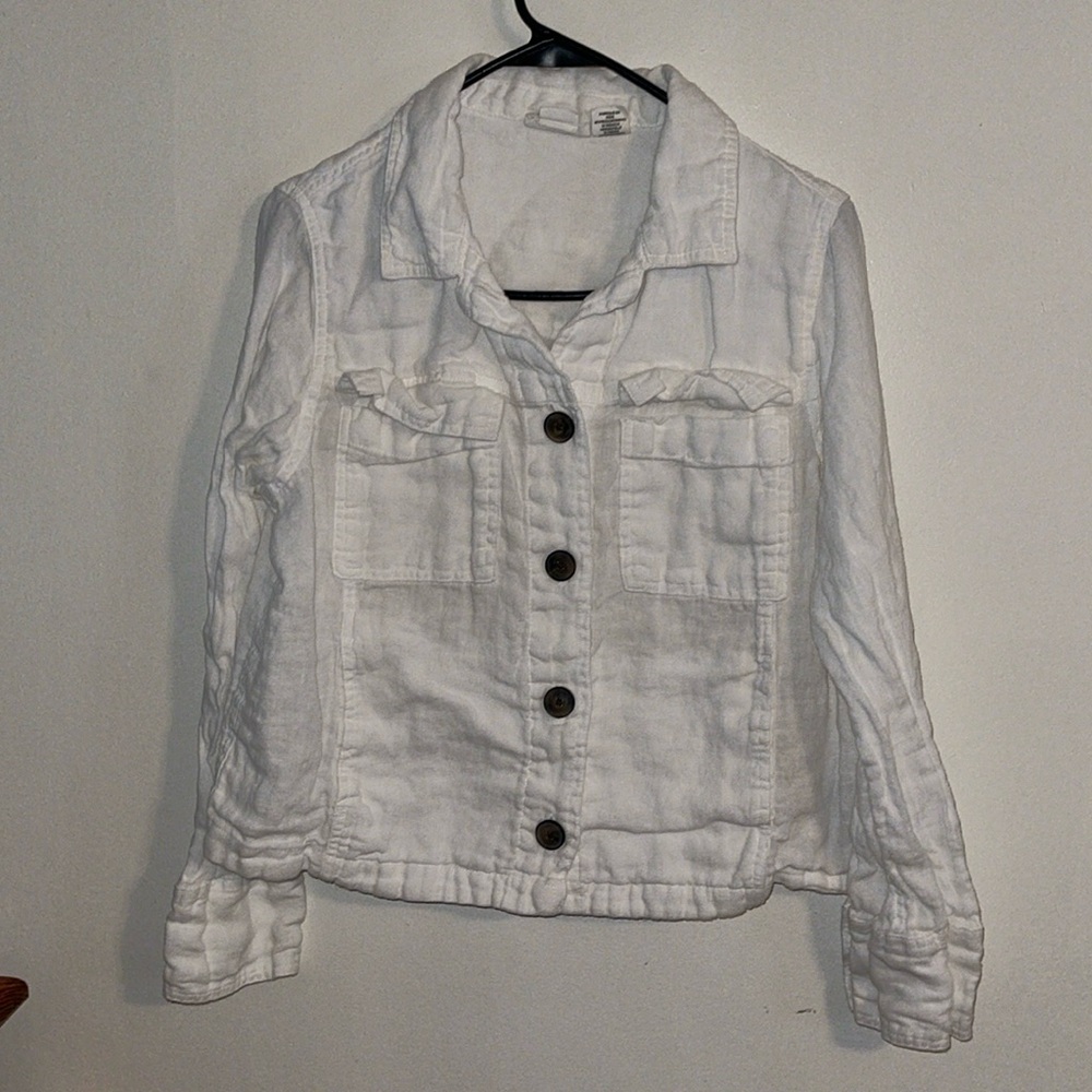 Nicole Miller White Linen-Texture Button Jacket